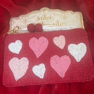 Made in India red beaded heart Valentine’s pouch